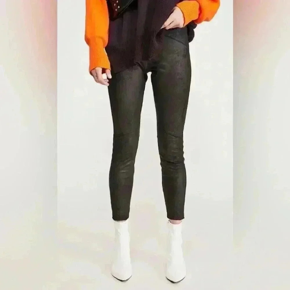 NWT! Free People Midnight Vegan Suede Faux Leather Stretch Leggings